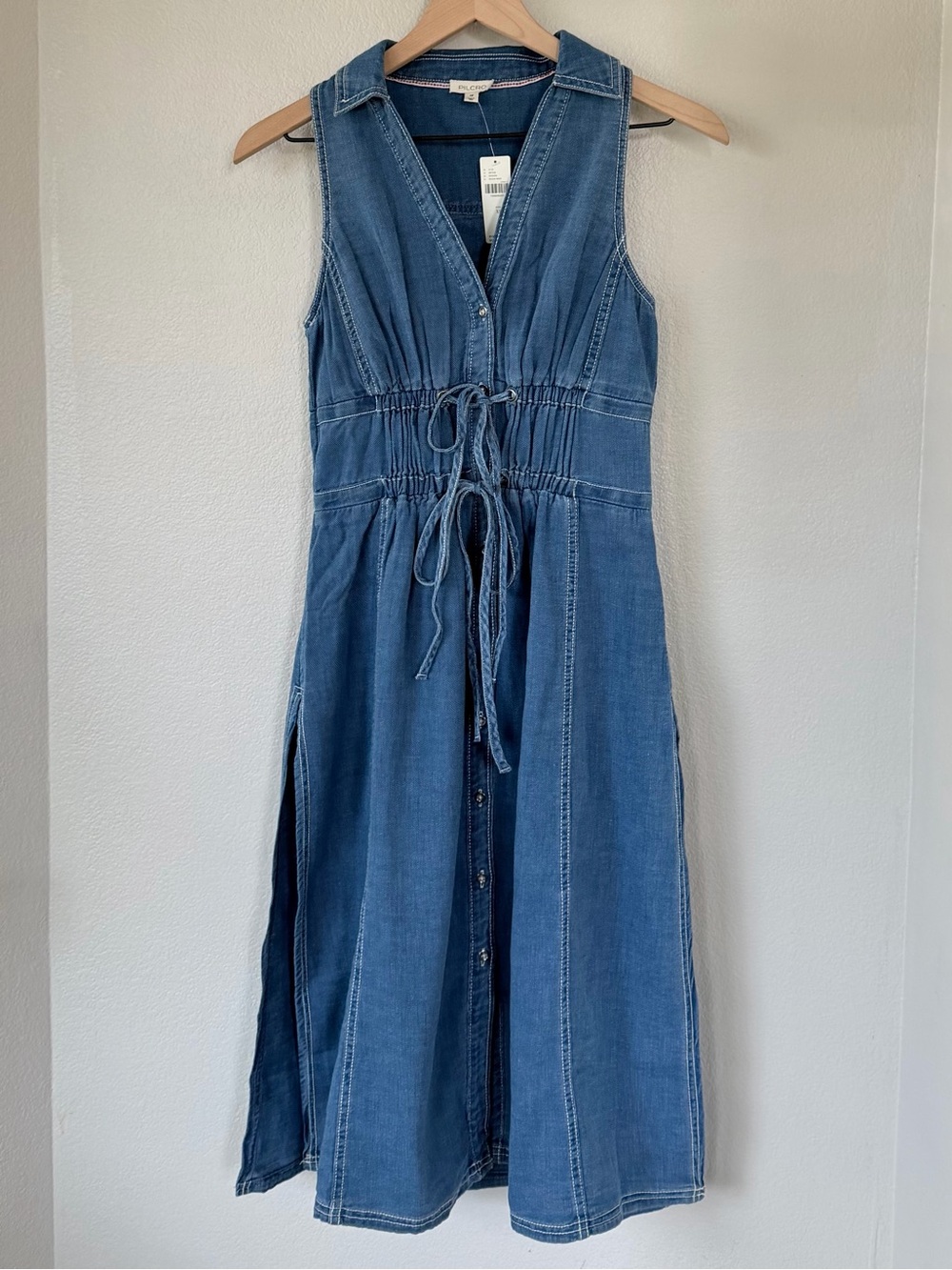 ANTHROPOLOGIE NWT XS Pilcro 100% Cotton Denim Blouse Longline Lightweight Top - Picture 2 of 14